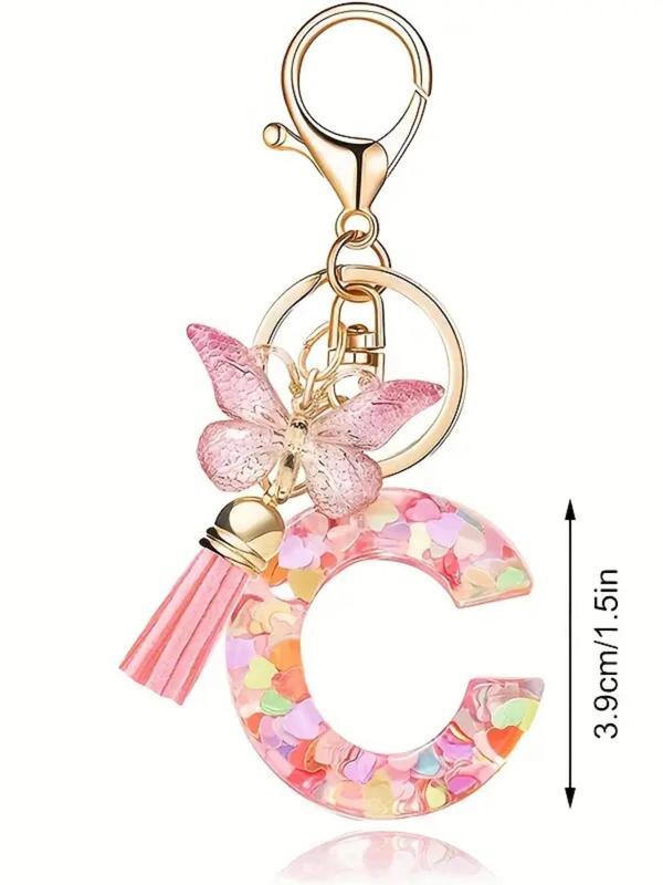 Butterfly & Letter Design Keychain, Cute Keychain for Women & Girls, Fashion Accessories for Daily Use, Trendy All-match & Exquisite Keychain for Birthday Gift