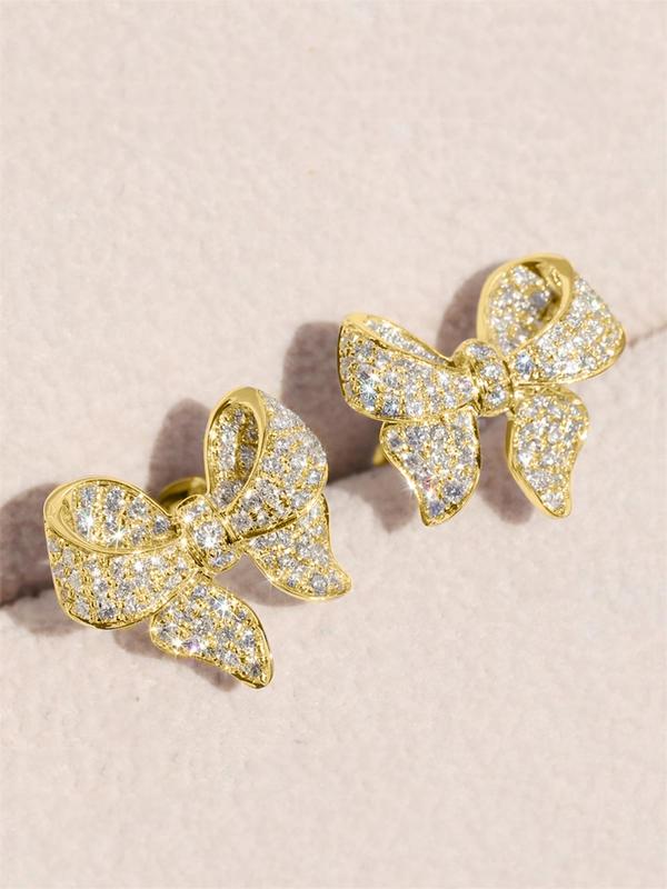 Rhinestone Decor Bow Design Stud Earrings for Girlfriend, Elegant Jewelry for Party, Daily Clothing Decor, Trendy All-match & Exquisite Jewelry As Birthday Gift