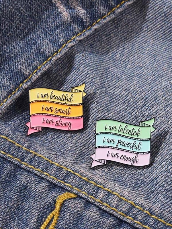 Colorblock Slogan Enamel Pin (2pcs), Fashion Brooch for Women & Men, Suitable for Backpacks, Jeans, Scarves, Hats Decoration Fixed Buckle, Casual Alloy Jewelry for Men & Women