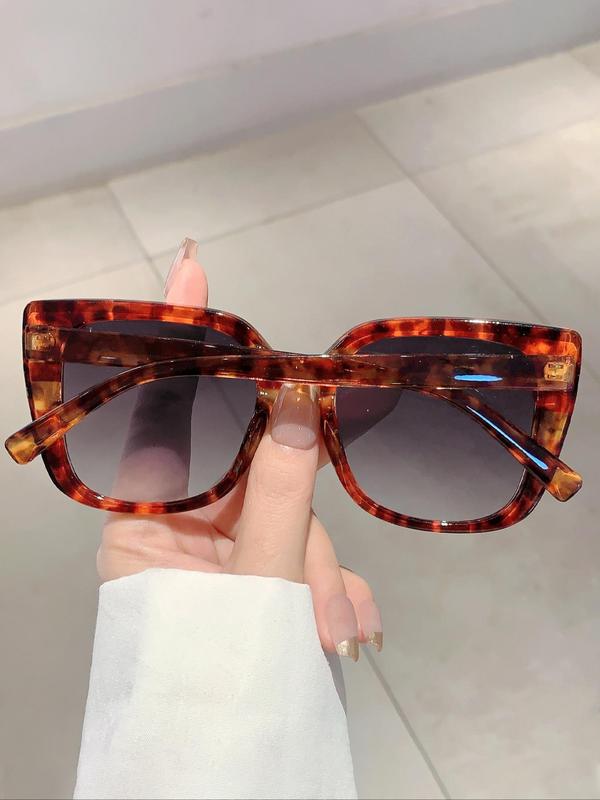 Unisex Simple Style Leopard Sunglasses with Geometric Design, Trendy Casual Large Frame Sunglasses for Everyday Use, Fashion Accessories for Outdoor Activities