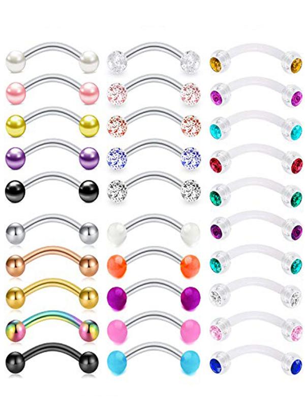 LGBT Pride Mixed Color & Style Eyebrow Studs, 30pcs Punk Style Eyebrow Piercing Studs, Fashionable Body Jewelry for Women & Men