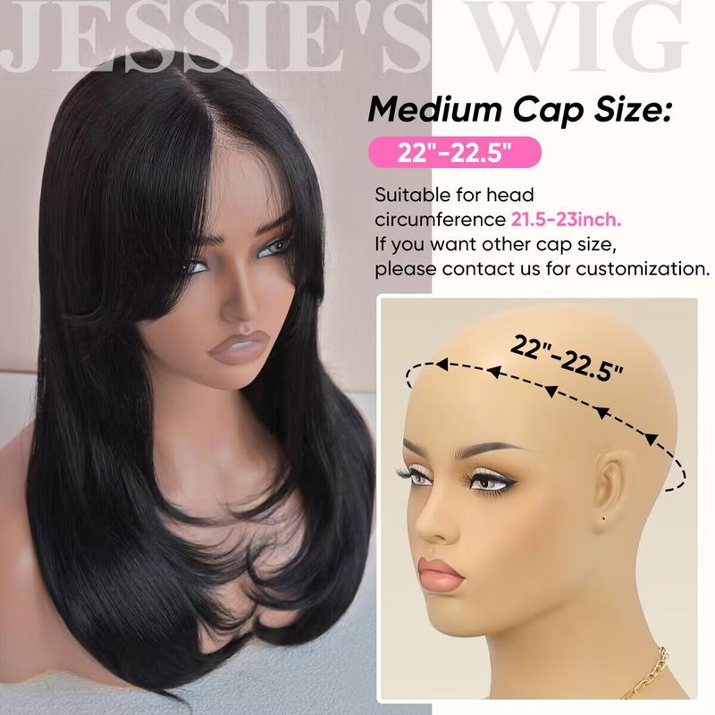 Jessie's Wig [Gola] Curtain Bangs Wavy Layer Cut 7x5 Pre Cut Lace Wig Glueless Human Hair Wig - Medium Cap Size