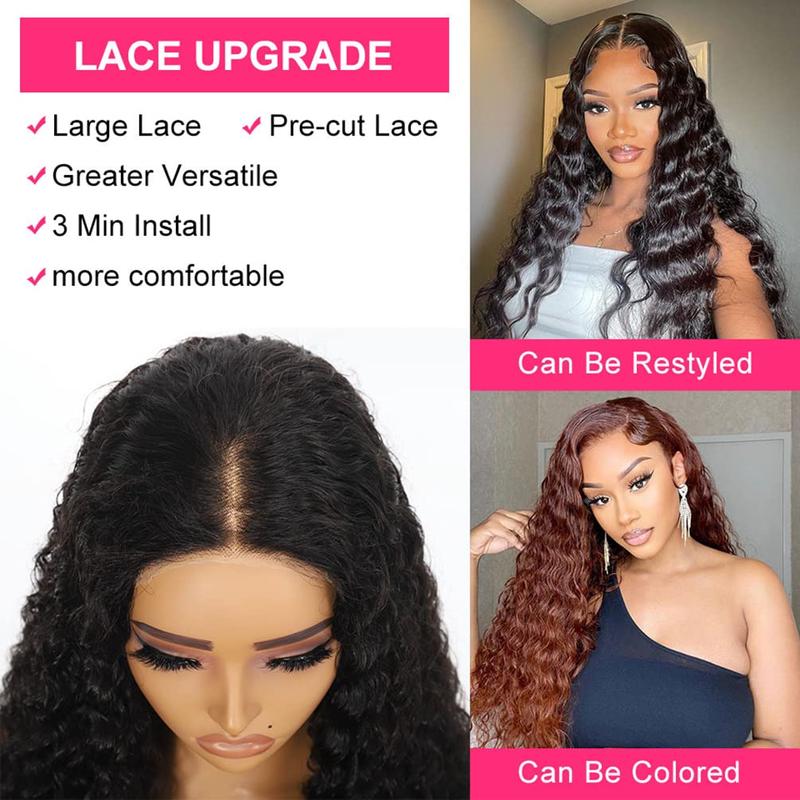 Glueless Wig Deep Wave Brazilian Ready To Wear And Go 5x5 6x4 4x6 HD Transparent Lace Front Human Hair Wig For Women Curly Pre-Cut Lace Pre Plucked Natural Hairline Sale Bling Hair 180% 30 Inch