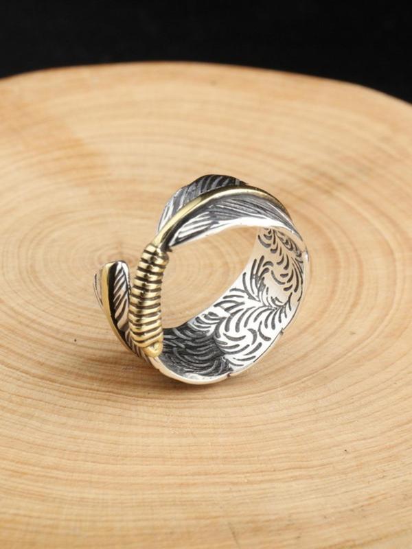 Men's Boho Style Feather Design Cuff Bangle & Ring, 2024 New Style Fashion Jewelry for Party, Daily Clothing Decor, Trendy All-match & Exquisite Jewelry for Birthday Gift