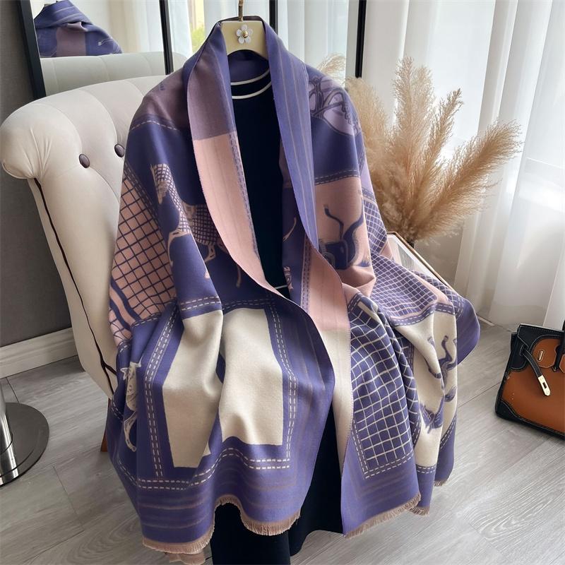 Luxury Warm Poncho Cashmere Winter Women Scarf Horse Print Shawl Wraps Female Thick Pashmina Blanket Bufanda Travel Echarpe 2024