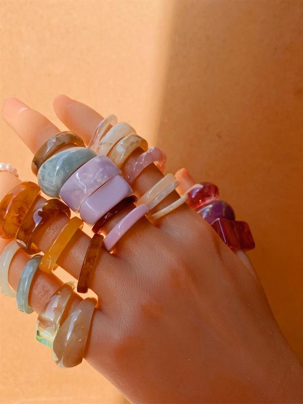 Resin Promise Rings, Summer Rings, Chunky Aesthetic Trendy Colorful Cute Stackable Rings Jewelry, Vintage Jewelry, Summer Jewelry, Cool Female Accessories