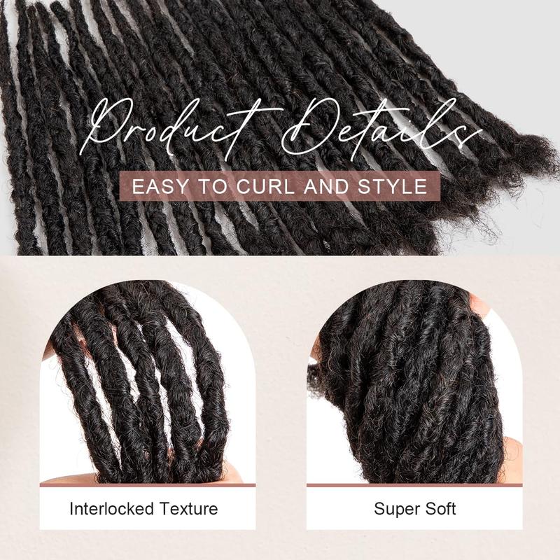 0.8cm Thickness Handmade Interlocking Locs, 100% Real Human Hair Loc Extensions, Natural Black Soft Dreadlocks for Women