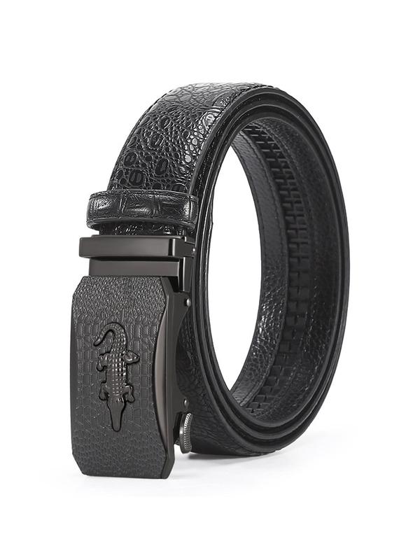 Men's Trendy Alloy Automatic Buckle Crocodile Pattern Belt, Business Casual Adjustable Belt for Work Office, Daily Clothing Decoration