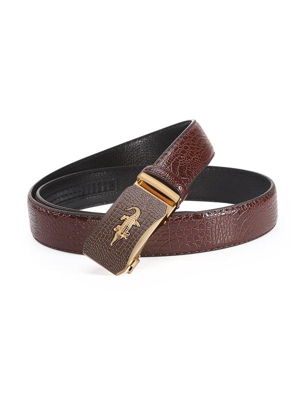 Men's Trendy Alloy Automatic Buckle Crocodile Pattern Belt, Business Casual Adjustable Belt for Work Office, Daily Clothing Decoration