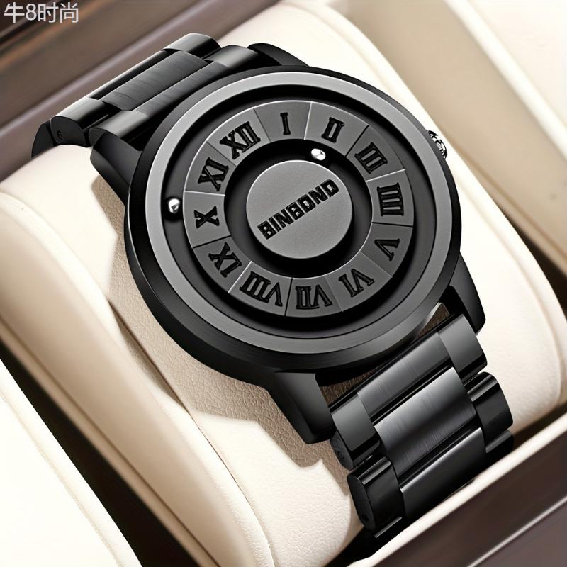 Binbond Funky Style Men's Watch with Magnetic Levitation Rolling Ball, Creative Personalized Concept, Non-Waterproof, Digital Display, Quartz Movement, Electronic Drive, Round Alloy Case, Stainless Steel Strap