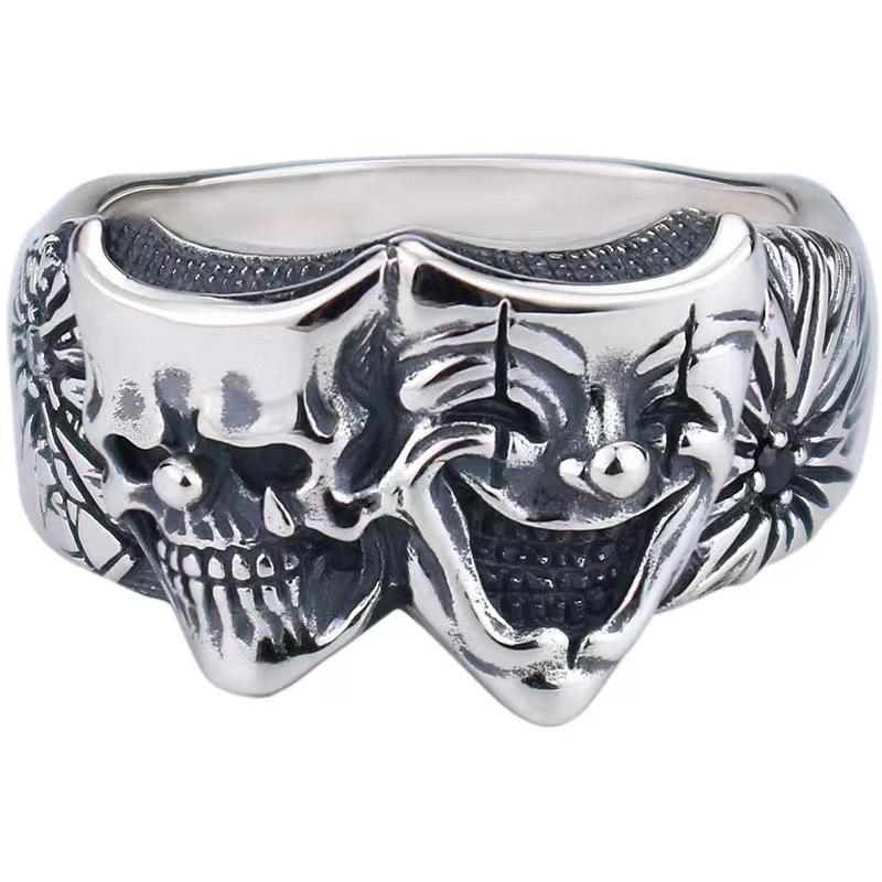 Double sided Good and Evil Joker Ring for Men and Women, Hip Hop Style, Retro Gothic Style, Handmade Open Ring