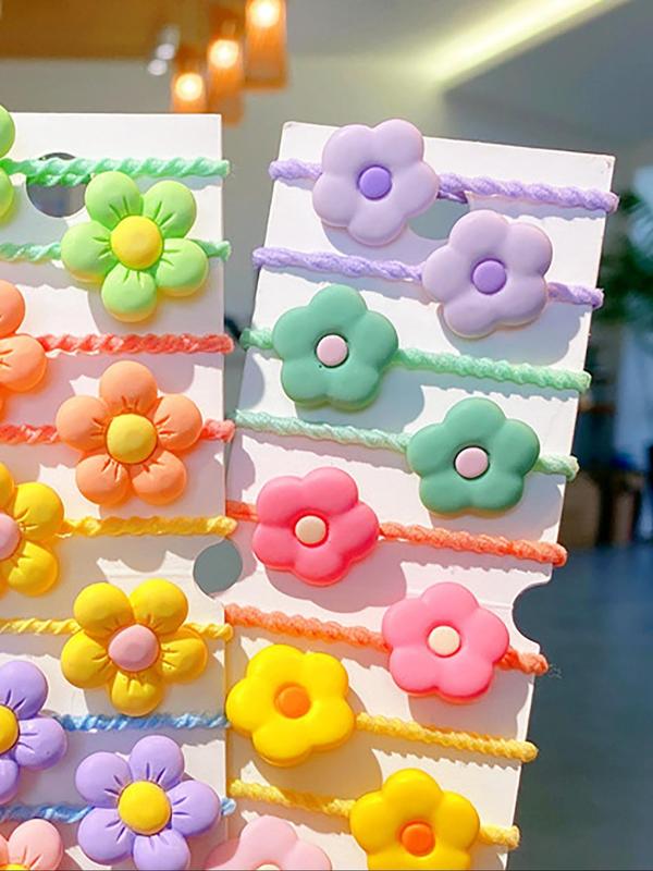 30pcs Cute Cartoon Flower Decor Hair Tie, High Stretch Hair Tie for Women & Girls, Minimalist Headwear Suitable for Thick Hair, Fashion Hair Accessories for Party, Daily Clothing Decor