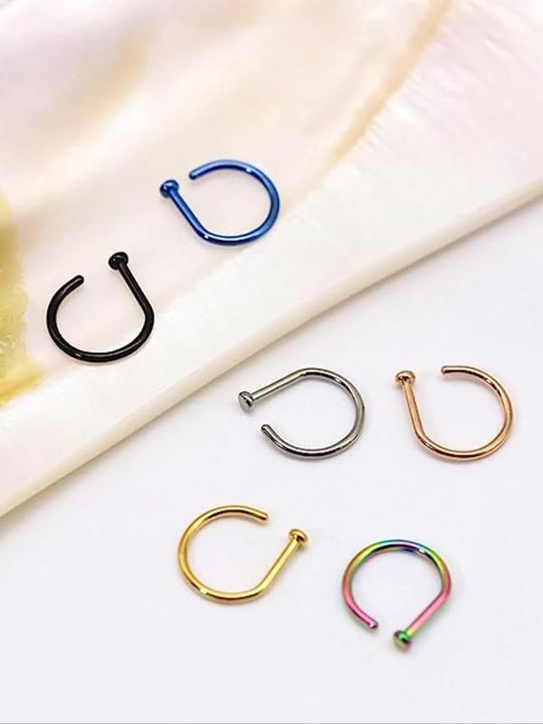 Punk Stainless Steel Nose Ring (5pcs), Fashion Nose Rings, D-shaped Fake Nose Ring, Body Jewelry for Septum and Nose Clip, Trendy All-match & Exquisite Jewelry for Birthday Gift