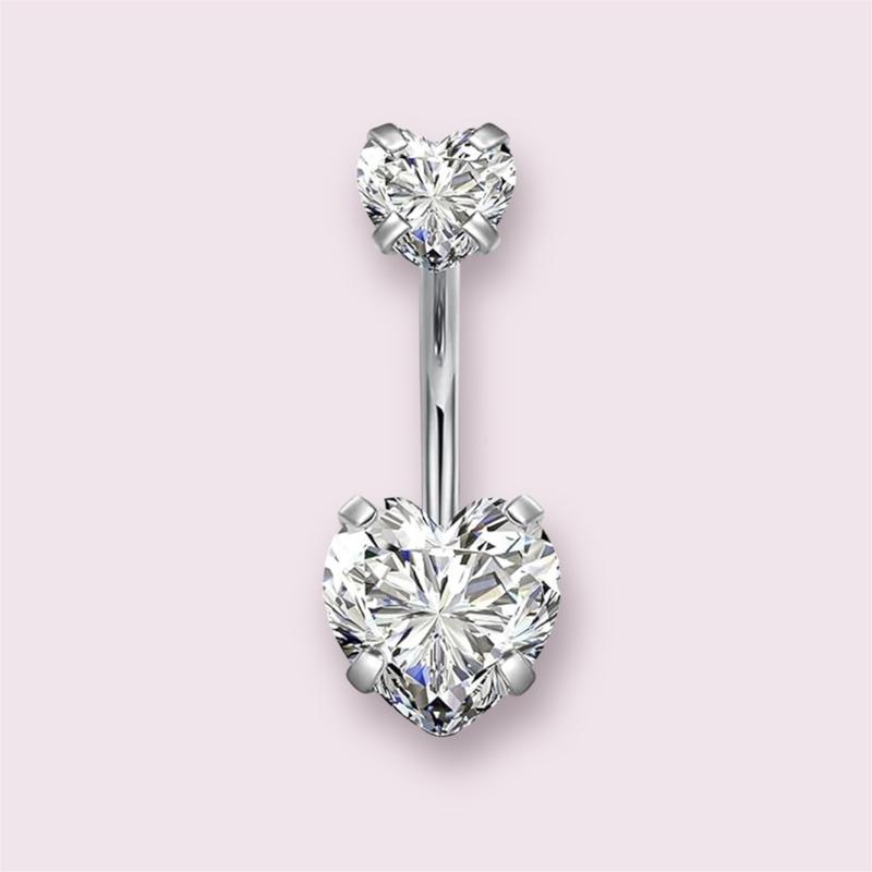 Women's Rhinestone Heart Belly Button Ring - Surgical Stainless Steel