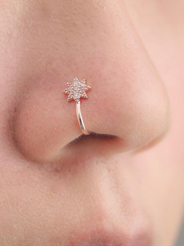 Rhinestone Star Shaped Nose Ring,  Women's Fashionable Body Jewelry for Party, Daily Clothing Decor, Trendy All-match & Exquisite Jewelry for Birthday Gift