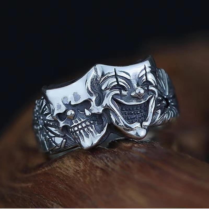 Double sided Good and Evil Joker Ring for Men and Women, Hip Hop Style, Retro Gothic Style, Handmade Open Ring