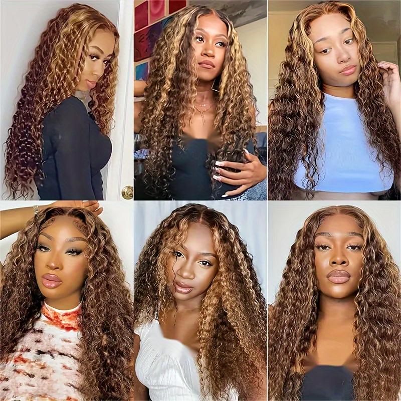 13 X4 Human Hair Wigs Glueless Wig P4 27 Highlight Long Deep Wave Wig Long Curly Wavy Wig 180% Density Natural Hairline, Pre-Plucked Baby Hair