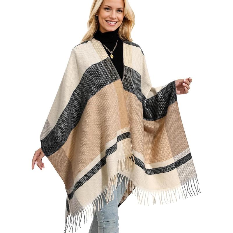 Shawl Wraps Gifts for Women,Warm Poncho Sweater,Tassels Open Front capes, Travel Christmas Gifts for Winter Fall