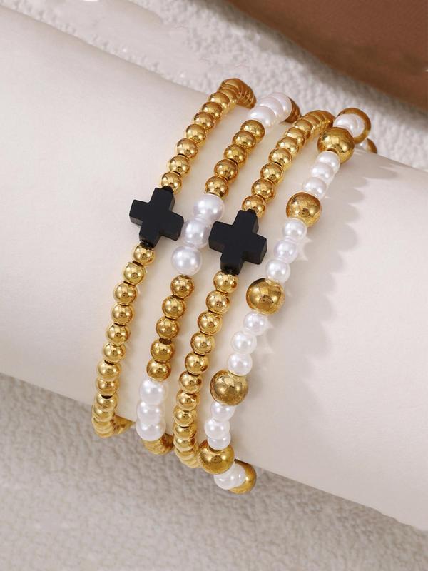 Boho Style Cross Beaded Bracelet, Fashionable Beaded Bracelet for Women & Men, Trendy All-match & Exquisite Jewelry for Birthday Gift