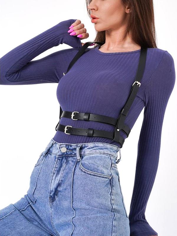 Women's Solid Color Adjustable Harness Belt With Buckle, Trendy Punk Style Decorative Belt For Clothes Decor For Party