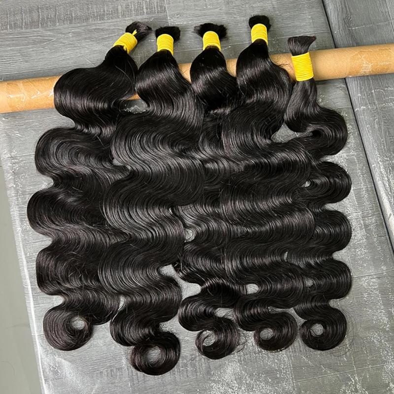 YGwigs Body Wave Bulk Braiding Hair Natural Black Human Hair Bundles Boho Braids - Cambodia Virgin Hair, Double Drawn, 100g Bundle