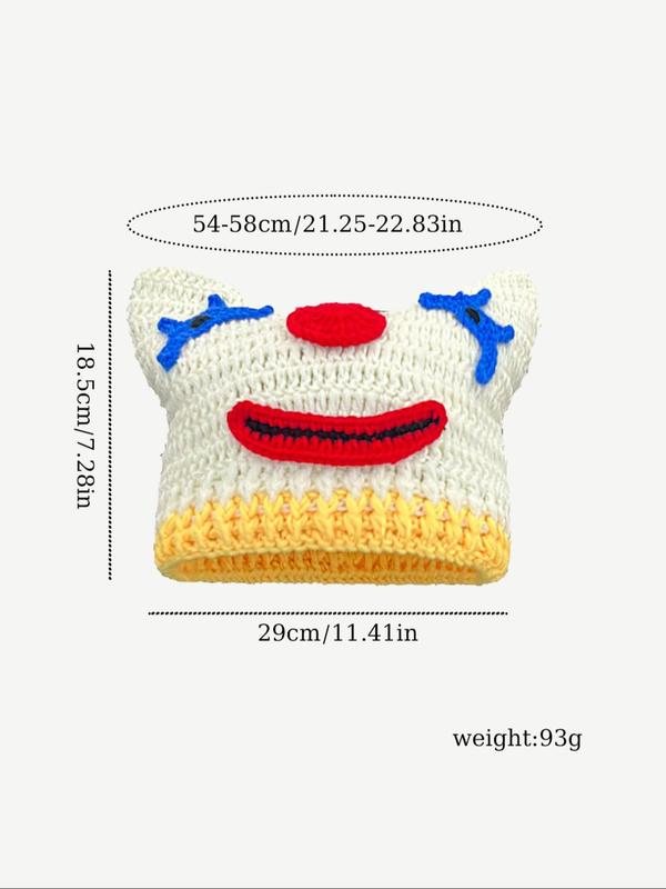 Cute Cartoon Clown Panda Design Beanie Hat, Casual Thickened Windproof Braided Crochet Warm Knit Hat for Fall & Winter, Fashion Accessories for Both Men & Women