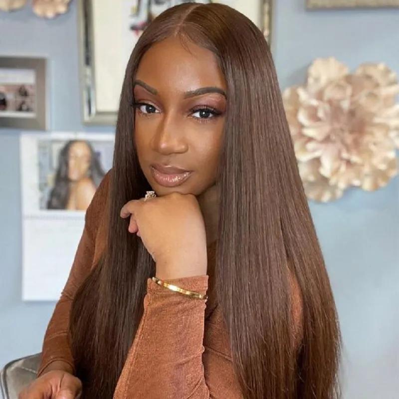 13x4 13x6 Chocolate Brown Straight Lace Front Wig HD Transparent Lace Frontal Wig Human Hair Preplucked Colored Human Hair Wigs 180% Buy 1 Chocolate Brown Color Wig Get 1 Pink Bag 1 HD Wig Cap 1 Brown Wig Cap and 1 Eyelashes