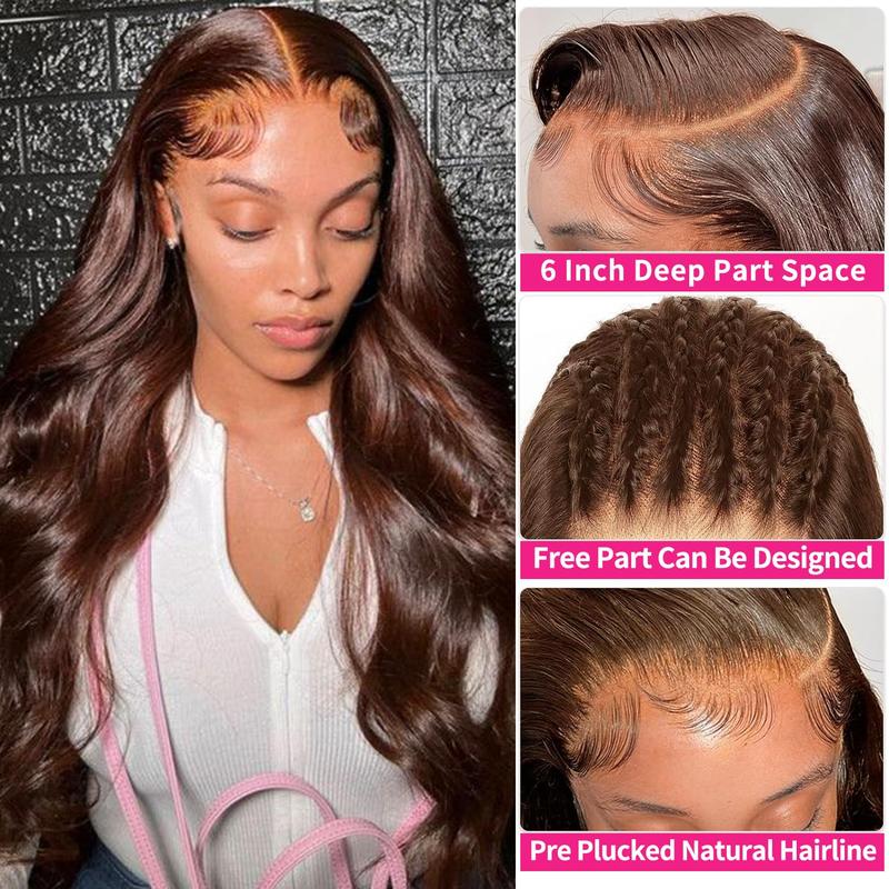 13x6 Chocolate Brown Body Wave Lace Front Wigs Human Hair 180 Density Transparent Lace Frontal Human Hair Wigs Pre Plucked with Baby Hair Brown Colored Wigs For Women