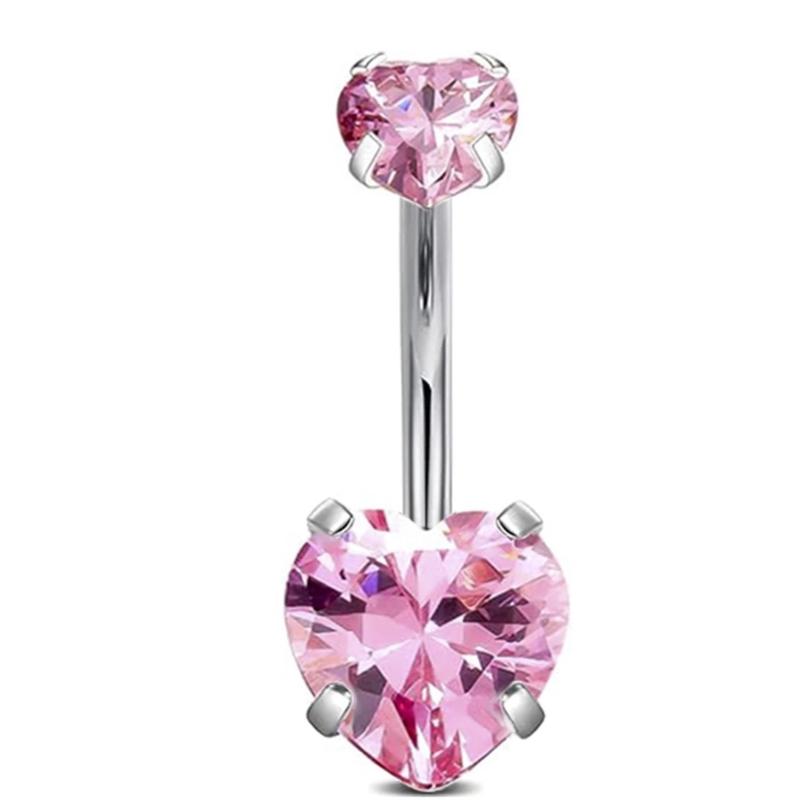 Women's Rhinestone Heart Belly Button Ring - Surgical Stainless Steel