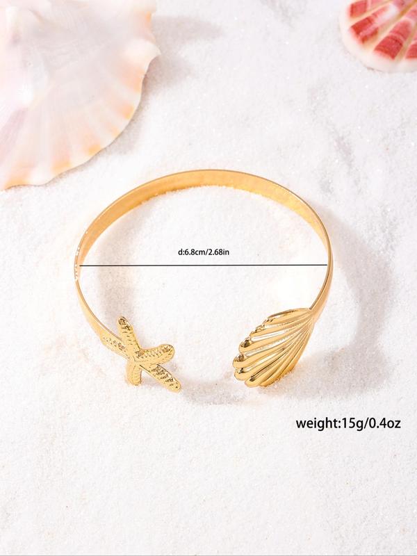 Women's Elegant Starfish & Shell Design Arm Cuff, 2024 New Style Exquisite Trendy Arm Cuff, Fashionable Body Jewelry for Women & Girls, Dainty Gift for Your Love