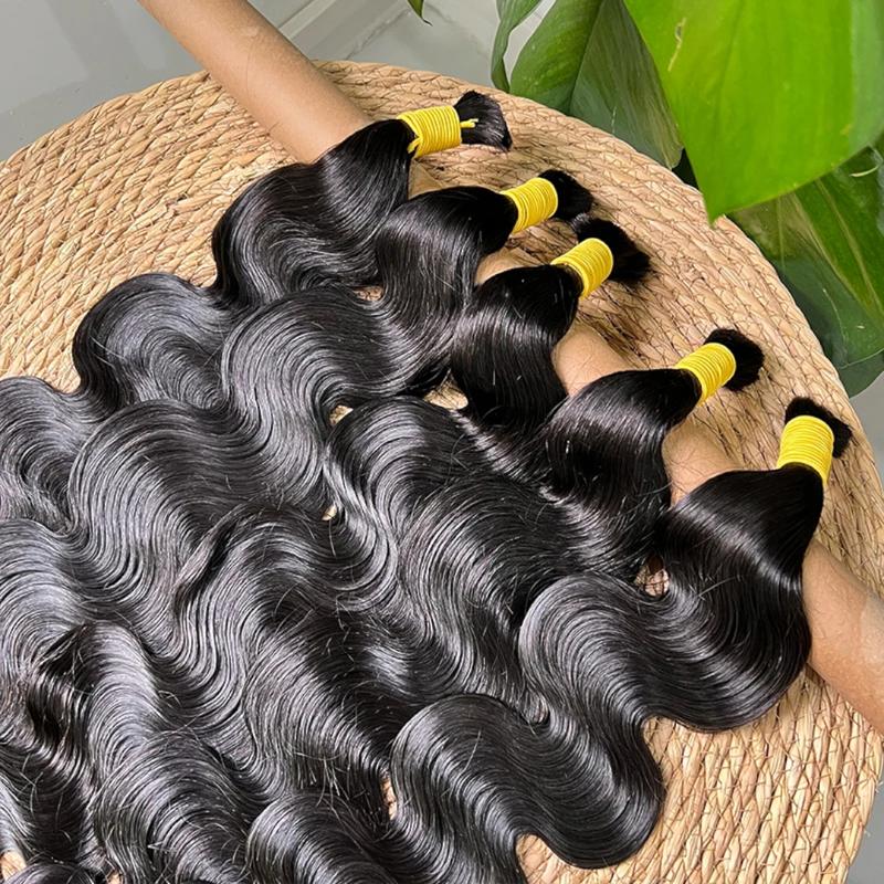 YGwigs Body Wave Bulk Braiding Hair Natural Black Human Hair Bundles Boho Braids - Cambodia Virgin Hair, Double Drawn, 100g Bundle