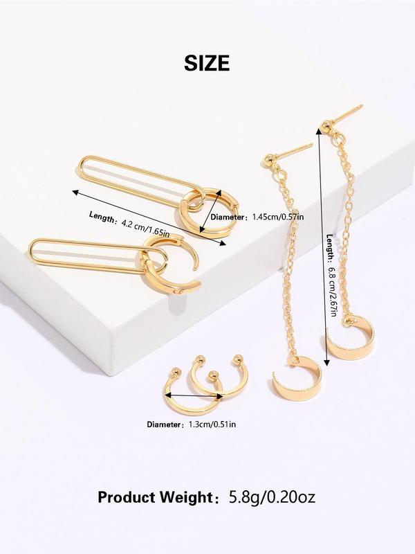 Women's Simple Style Plain Geometric Design Dangle Earrings, Trendy Chain Decor Ear Cuff Studs, Simple Style Ear Cuff, Fashionable Earrings Set Jewelry