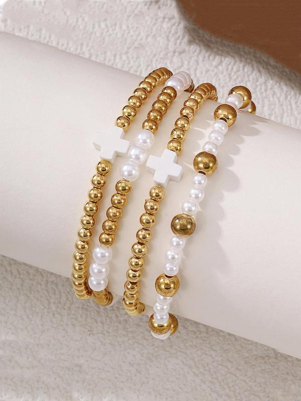 Boho Style Cross Beaded Bracelet, Fashionable Beaded Bracelet for Women & Men, Trendy All-match & Exquisite Jewelry for Birthday Gift