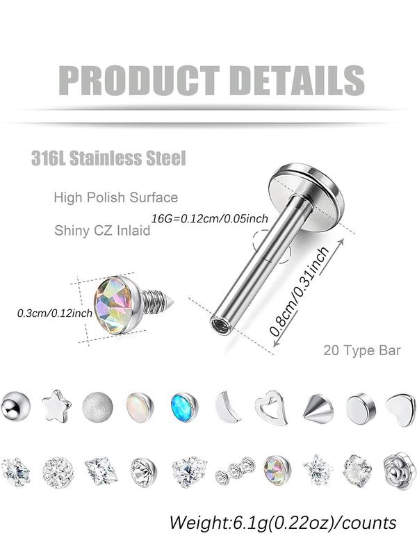 Stainless Steel Forward Helix Monroe Labret Lip Nose Studs, Cz Balls Heart Flower Medusa Piercings, Body Jewelry for Men Women