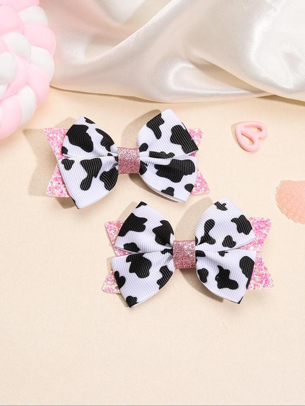 Cute Cow Print Bow Decor Hair Clip, Contrast Sequin Design Hair Accessories for Girls, Fashion Hair Accessories for Party, Daily Clothing Decor