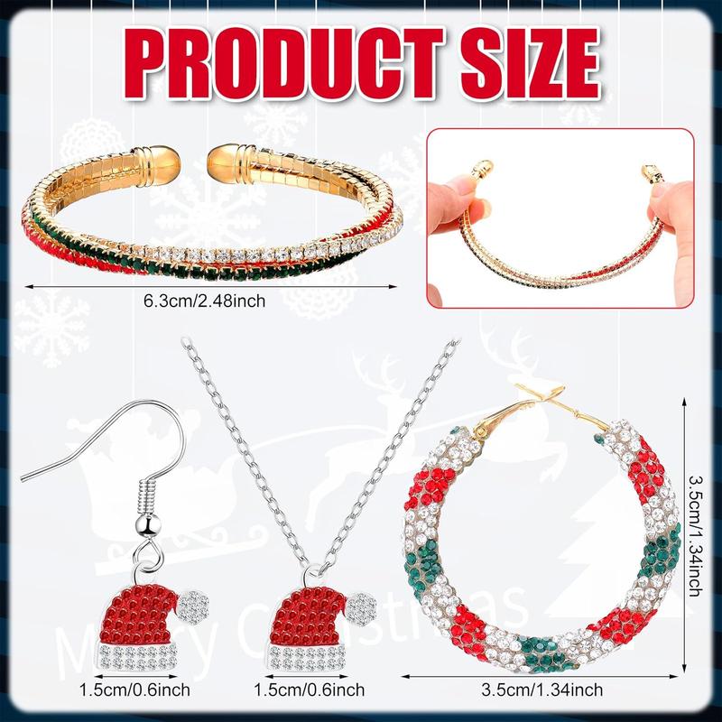 4 Pcs Christmas Jewelry Set for Women Holiday Earrings Christmas Bracelet Xmas Necklace Gifts