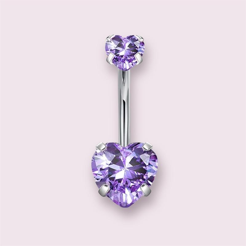 Women's Rhinestone Heart Belly Button Ring - Surgical Stainless Steel