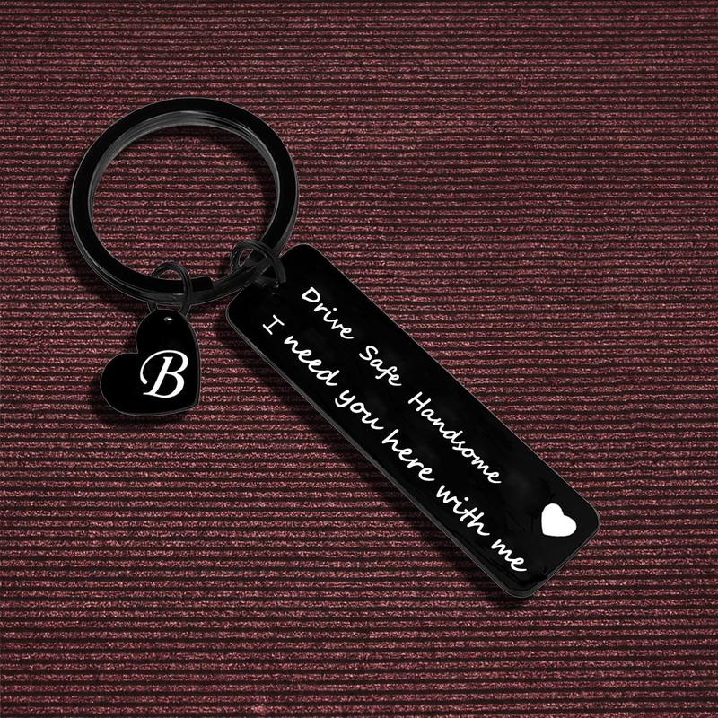 Drive Safe Keychain for Boyfriend Husband Dad 26 Initial Letter Keyring Valentine’s Day Gifts for Him Husband Gifts