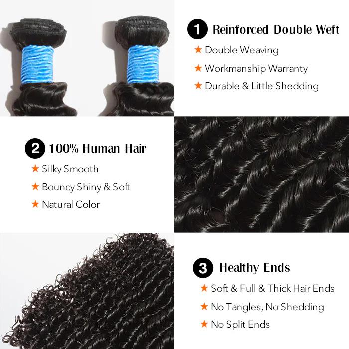 [LIVE-ONLY]  Ashine Deep Curly 12-30 inches Salon Quality Brazilian Virgin Bundles 100% Human Hair Summer Wigs Natural Color with Frontal Closure