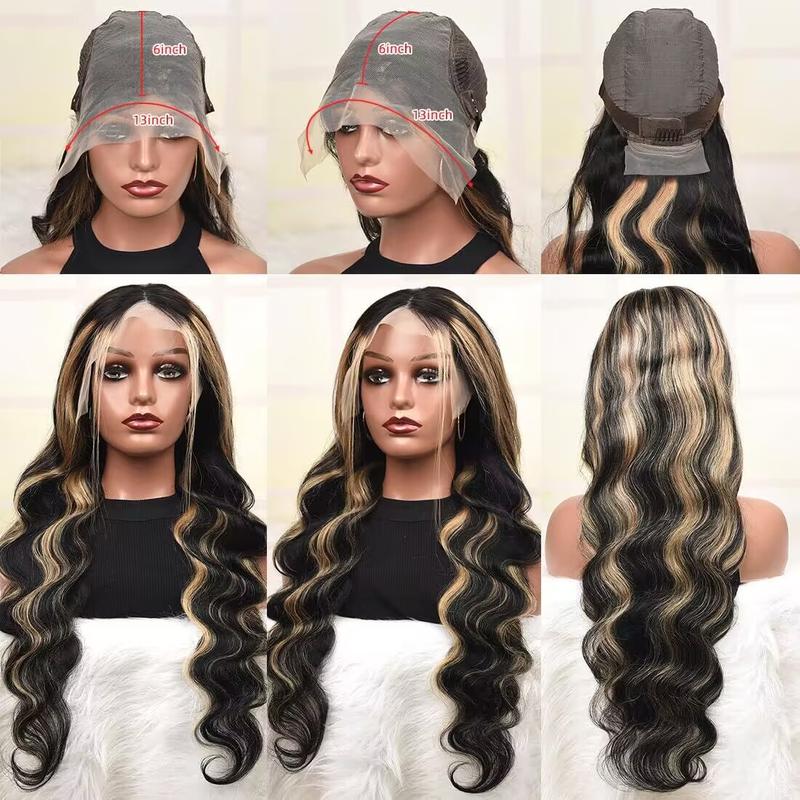 P1B 27 13x4 Highlight Blonde Body Wave Lace Front Wigs Human Hair Honey Blonde Colored Lace Frontal Glueless Wigs Human Hair Pre Plucked for Women with Baby Hair