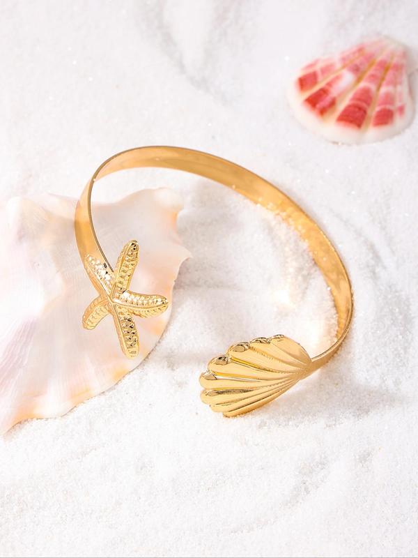 Women's Elegant Starfish & Shell Design Arm Cuff, 2024 New Style Exquisite Trendy Arm Cuff, Fashionable Body Jewelry for Women & Girls, Dainty Gift for Your Love