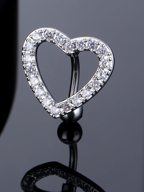 Rhinestone Heart Shaped Belly Ring,  Stainless Steel Body Piercing Jewelry for Women & Girls, Body Jewelry for Party, Daily Clothing Decor, Trendy All-match & Exquisite Jewelry for Birthday Gift