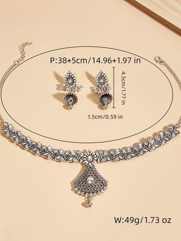 Women's Elegant Boho Style Jewelry Set, Exquisite Trendy Rhinestone Decorated Pendant Necklace & Dangle Earrings, Chic Jewelry Set for Party Decoration