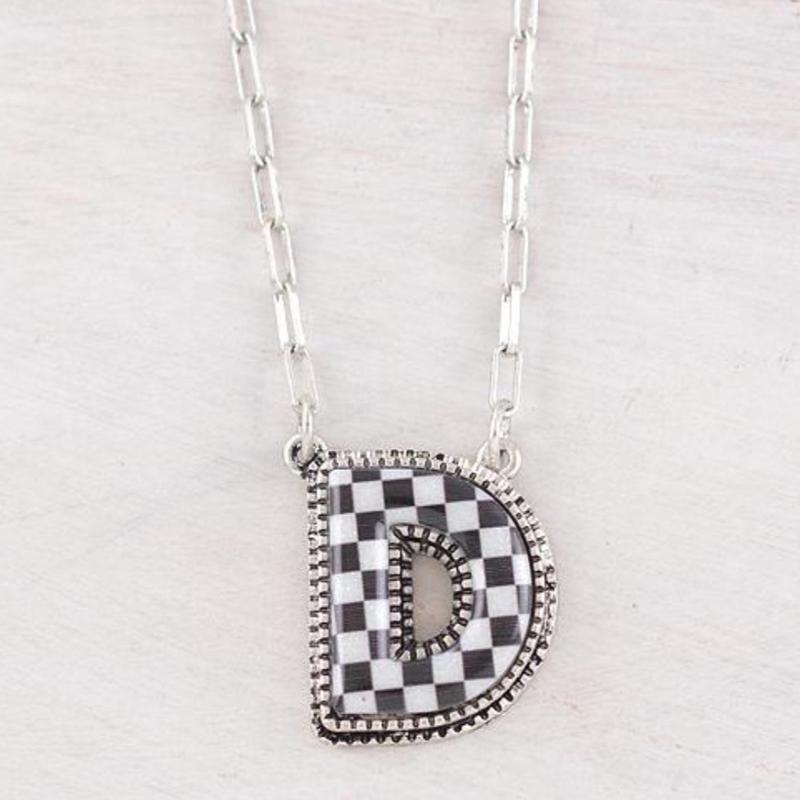 Checkered Initial Pendant Necklace with Lobster Claw Closure - 18 Inches