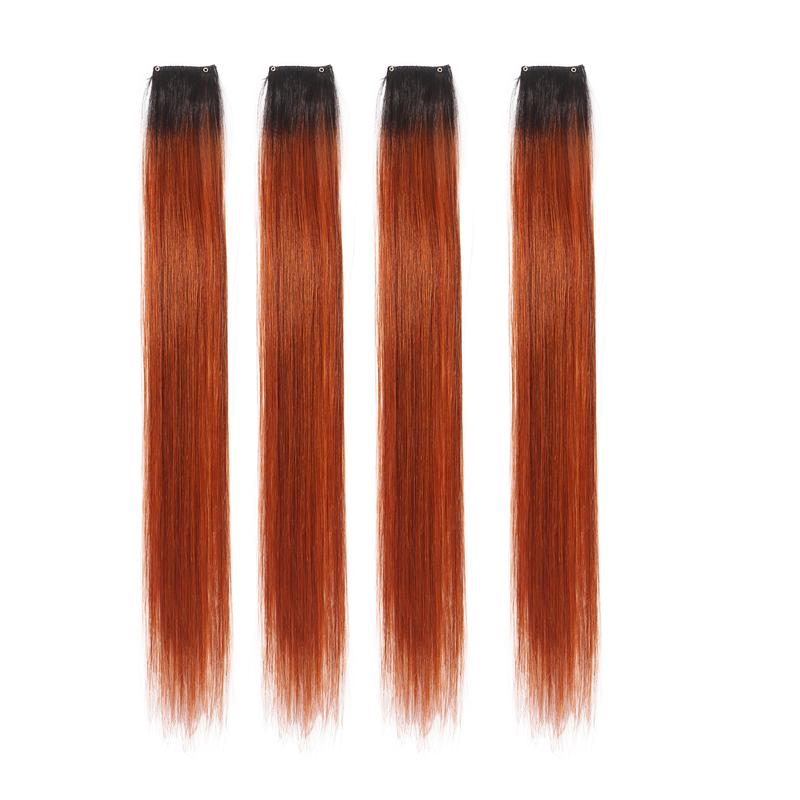 Megalook Colorful Hair 4 Colors Human Hair Extensions 16 Inch Straight Rainbow Clip in Extension Human Hair piece 4 Pieces