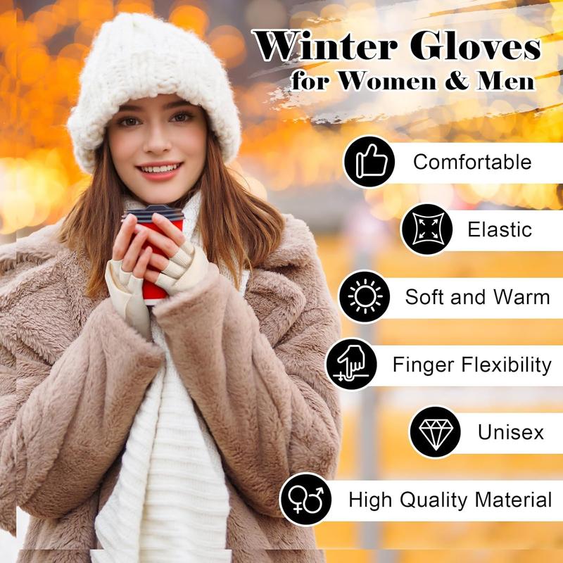 Winter Fingerless Gloves for Women, 2 Pairs Convertible Half Finger Womens Winter Gloves Mittens, Thick Warm Gloves