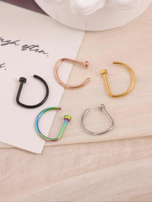 Punk Stainless Steel Nose Ring (5pcs), Fashion Nose Rings, D-shaped Fake Nose Ring, Body Jewelry for Septum and Nose Clip, Trendy All-match & Exquisite Jewelry for Birthday Gift