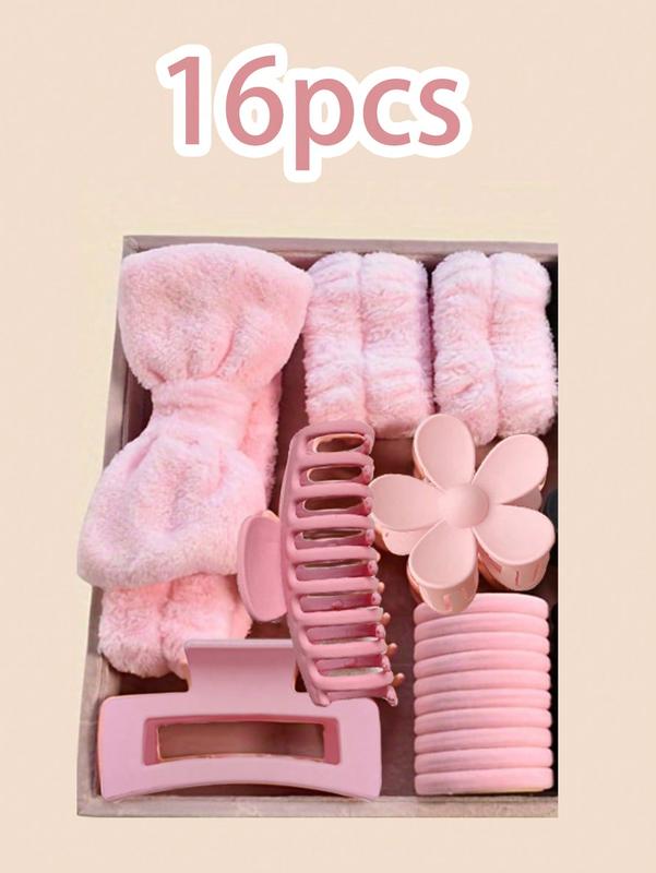 16pcs Bow Knot Fleece Headband Set with Hair Ties, Wristband, Plush Hair Ties and  Plush Scrunchies, Hair Clip Accessories