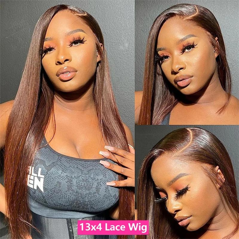 13x4 13x6 Chocolate Brown Straight Lace Front Wig HD Transparent Lace Frontal Wig Human Hair Preplucked Colored Human Hair Wigs 180% Buy 1 Chocolate Brown Color Wig Get 1 Pink Bag 1 HD Wig Cap 1 Brown Wig Cap and 1 Eyelashes