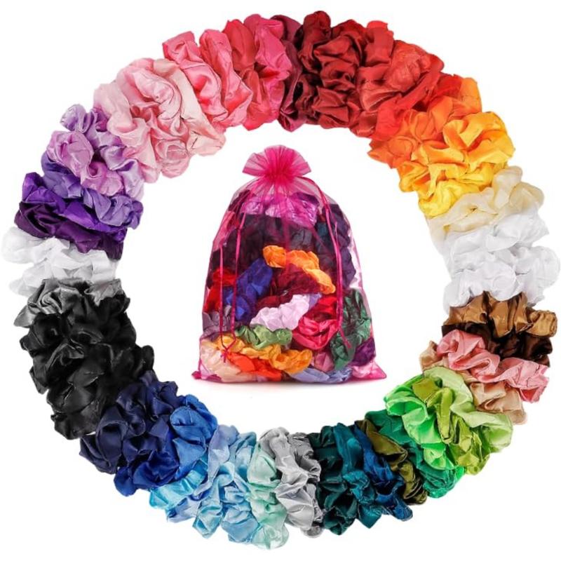 Satin Scrunchies for Women Girls 60 Pack, Satin Silk Scrunchies for Hair Scrunchies for Girls Satin Hair Scrunchies for Women's Hair Scrunchie Bulk Satin Scrunchies for Curly Hair